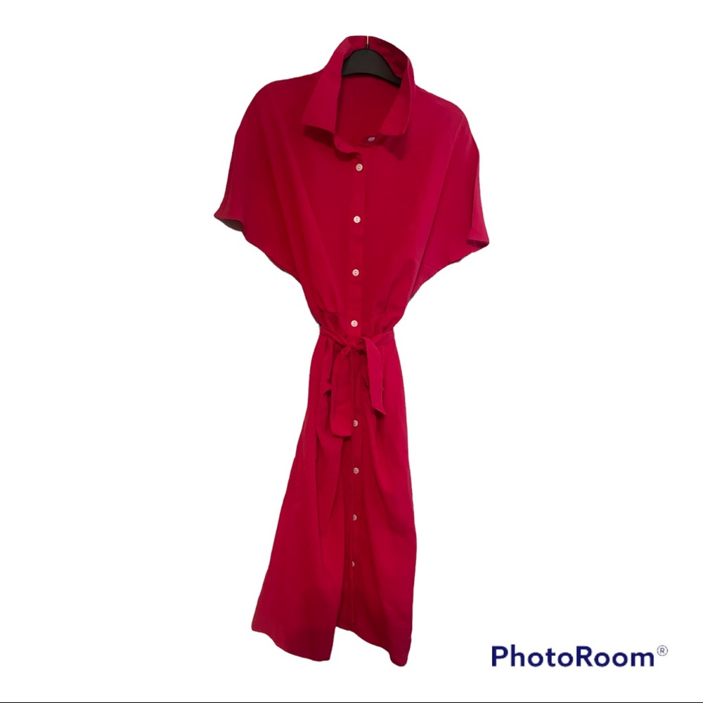 SHEIN Sxy Batwing Sleeve Ruched Button Up with Belt Dress